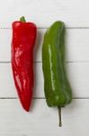 Fresh Red And Green Cayenne Peppers Stock Photo