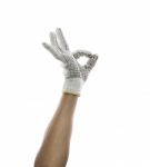 Male Hand Wearing Clothes Hand Glove Sign O.k. Use For Construct Stock Photo