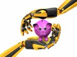 Robot Arm Holding Piggy Bank Stock Photo