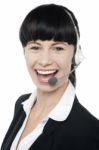 Close Up Portrait Of Customer Service Operator Stock Photo