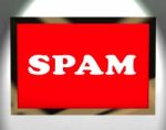 Spam Screen Showing Spamming Unwanted And Malicious Email Stock Photo