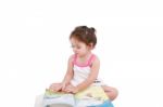 Little Girl Reading Book Stock Photo