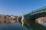 Metal Bridge Over A River Stock Photo