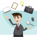 Cartoon Businessman Juggling Gadget Stock Photo