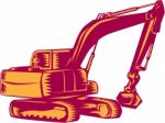 Mechanical Digger Excavator Woodcut Stock Photo