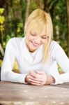 Woman In The Park With Earphones Stock Photo