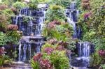 Waterfall And Statue At The Garden Stock Photo