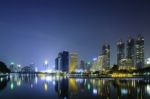 Lake View Park In City At Twilight Stock Photo