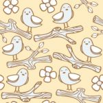 Seamless Pattern With Bird On Branch, Illustration Background Stock Photo