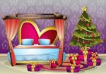 Cartoon  Illustration Interior Christmas Room With Separated Layers Stock Photo