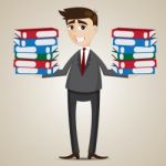 Cartoon Businessman Carrying Folders Stock Photo