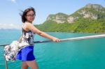 Asian Woman On The Boat Stock Photo