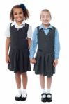 Smiling Girls In School Uniform Stock Photo