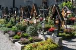 Well Kept Graveyard At The Maria Hilf Pilgrimage Church In Halls Stock Photo