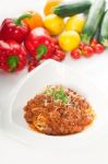 Spaghetti Pasta With Bolognese Sauce Stock Photo