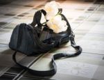 Jeans Handbag On The Mattress Stock Photo