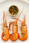 Grilled Prawn And Spicy Sauce Stock Photo