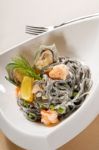 Seafood Black Spaghetti Stock Photo