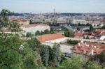 View From The Castle Entrance Towards Prague Stock Photo