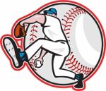 Baseball Pitcher Throw Ball Cartoon Stock Photo