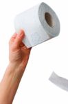 Hand Holding Toilet Paper Stock Photo