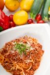 Spaghetti Pasta With Bolognese Sauce Stock Photo