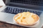 Crispy Potato Chips On Wotk Station Stock Photo