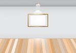 Empty Room With Blank Frame On White Wall In The Gallery Stock Photo