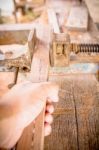 Joiner Tools On Wood Table Background Stock Photo