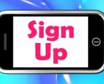 Sign Up On Phone Shows Register Online Stock Photo