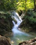 Beautiful Waterfall At Erawan National Park In Kanchanaburi ,tha Stock Photo