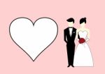 Bride And Groom With Heart On Pink Background.  Illustrati Stock Photo