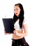 Successful Sexy Business Woman Posing With Folder Stock Photo