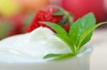 Organic Greek Yogurt And Strawberry Stock Photo