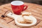 Cashew Cookies With Coffee Cup Stock Photo