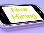 Now Hiring On Phone Shows Recruitment Online Hire Jobs Stock Photo