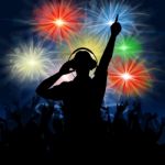 Disco Dj Represents Fireworks Display And Celebrating Stock Photo