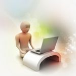 3d Man In Meditation With Laptop Stock Photo