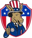 Democrat Donkey Mascot Thumbs Up Flag Cartoon Stock Photo