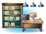 Cartoon  Illustration Interior Library Room With Separated Layers Stock Photo