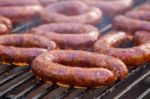 Portuguese Chorizos On A Barbecue Stock Photo