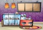 Cartoon  Illustration Interior Cafe Room With Separated Layers Stock Photo