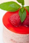 Fresh Raspberry Cake Mousse Dessert Stock Photo