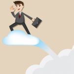 Cartoon Businessman Riding Flying Cloud Stock Photo