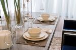 Tableware On Marble Worktop Stock Photo