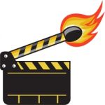 Clapper Board Match Stick On Fire Retro Stock Photo