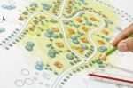 Landscape Architect Design Blueprints For Resort Stock Photo