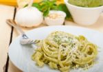 Italian Traditional Basil Pesto Pasta Ingredients Stock Photo