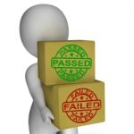 Passed And Failed Boxes Mean Product Testing Or Validation Stock Photo