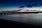 Horizontal Vivid Vibrant Sunset Pier Dock Background Backdrop Stock Photo